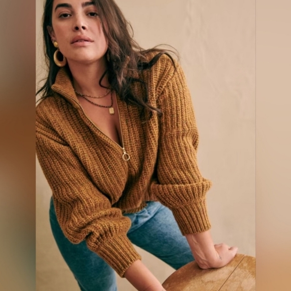 Sezane Nico Turmeric Half Zip Wool Blend Pullover Sweater - Picture 11 of 12